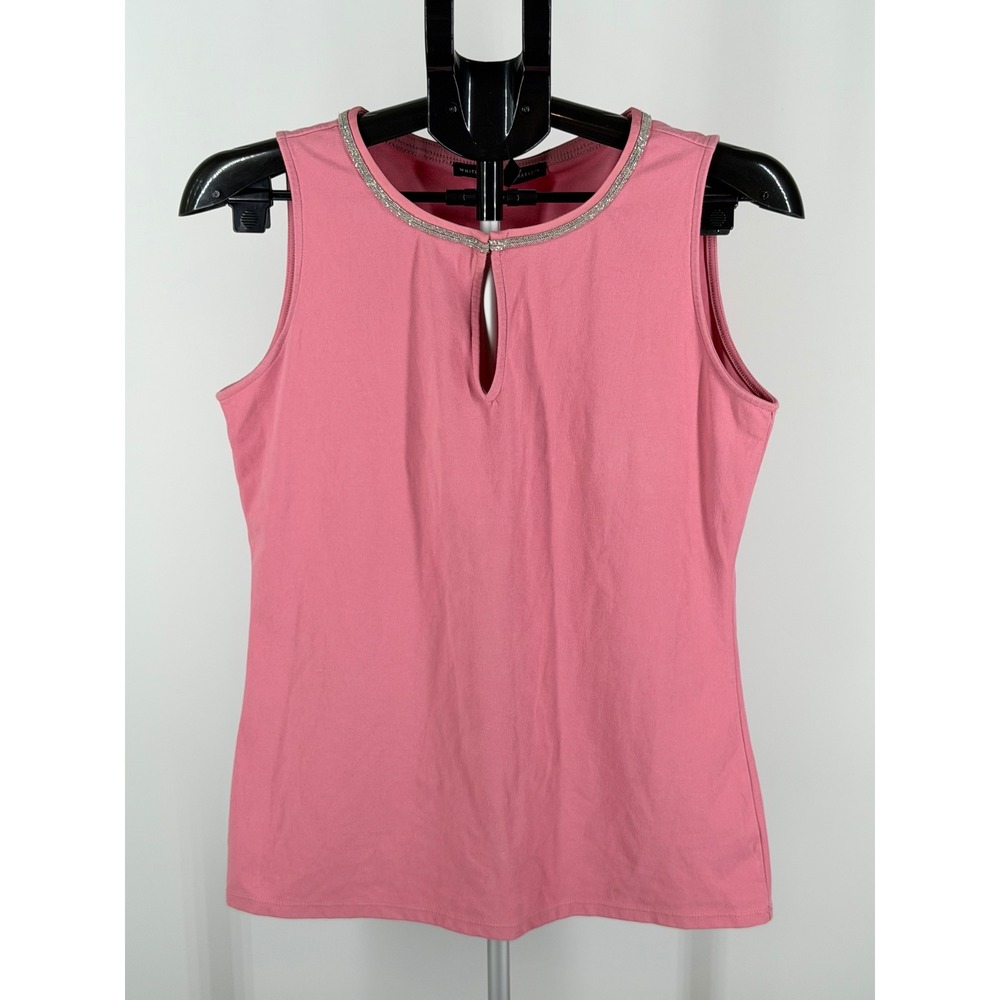 White House Black Market Pink Keyhole Beaded Neckline Sleeveless Knit Top Medium